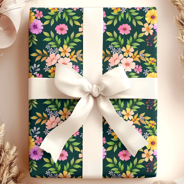 Papel De Presente Buquê de Flores Floral Feminino Elegante (Criador carregado)