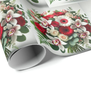 Papel De Presente Buquê de Flores Orquídeas Gerbera Rosas