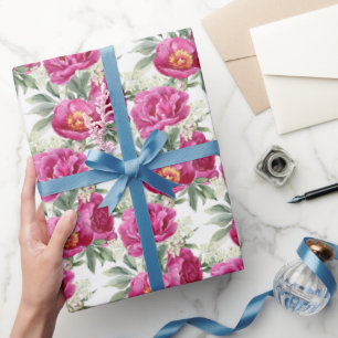 Papel De Presente Buquê de Flores Peônia Rosa 
