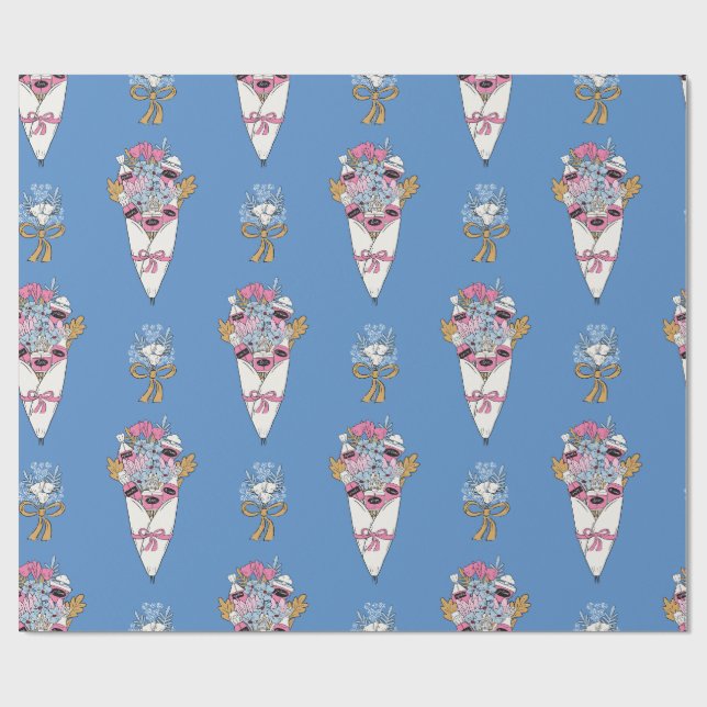 Papel De Presente Buquê de Flores & Perfume em azul (Aberto)