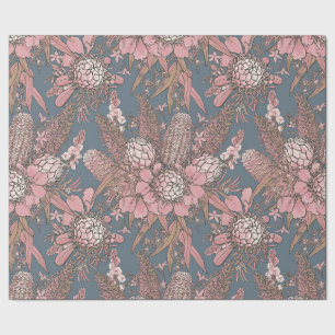 Papel De Presente Buquê de Flores Rosa Selvagem - Protea & Grevillea