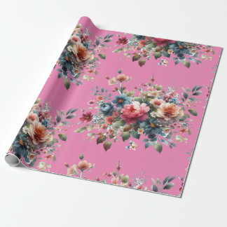 Papel De Presente Buquê de flores silvestres azuis e rosas elegantes