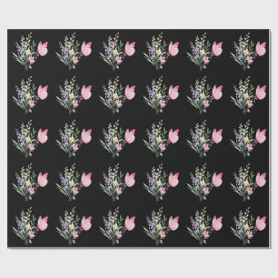 Papel De Presente Buquê de Flores Silvestres em Aquarela com Borbole