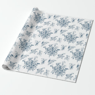 Papel De Presente Buquê de Imagem Floral Azul Elegante