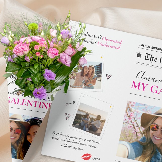 Papel De Presente Buquê de Modelo de jornal Galentines (Galentines Newspaper Template Flower Bouquet Wrapping Paper)