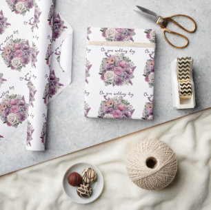 Papel De Presente Buquê de Noiva de Rosas Rosa Lavanda Roxa