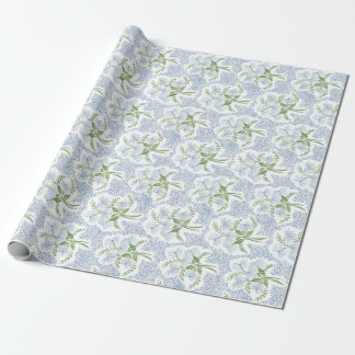 Papel De Presente Buquê de Pérolas Azul e Verde 