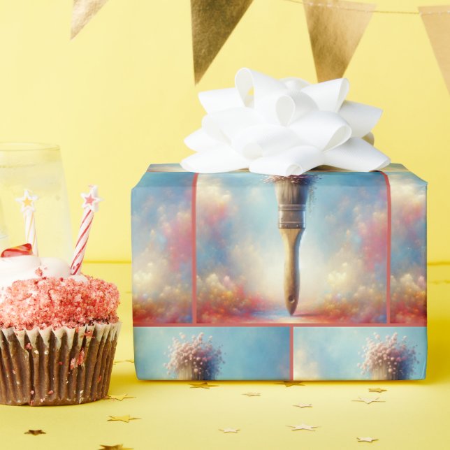Papel De Presente Buquê de Rosa em Aquarela no Pincel (Festa de aniversário)