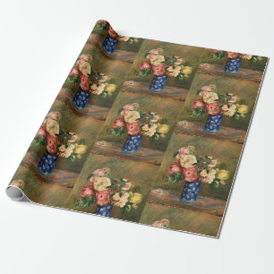 Papel De Presente Buquê de Rosas Rosa Vintage Renoir em Vaso Azul Ar