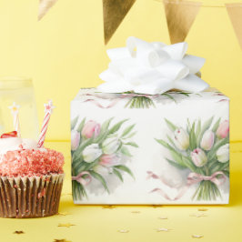 Papel De Presente Buquê de Tulipas Cor-de-Rosa e Branco