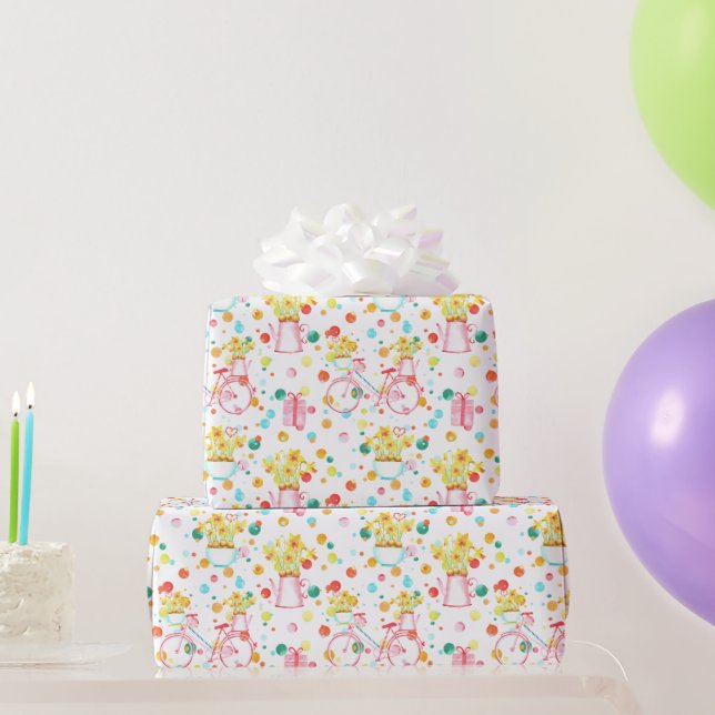 Papel De Presente Buquê e Bicicleta de Daffodils páscoa (Presentes para festas)