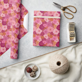 Papel De Presente Buquê Estilizado Rosa Floral Alegre