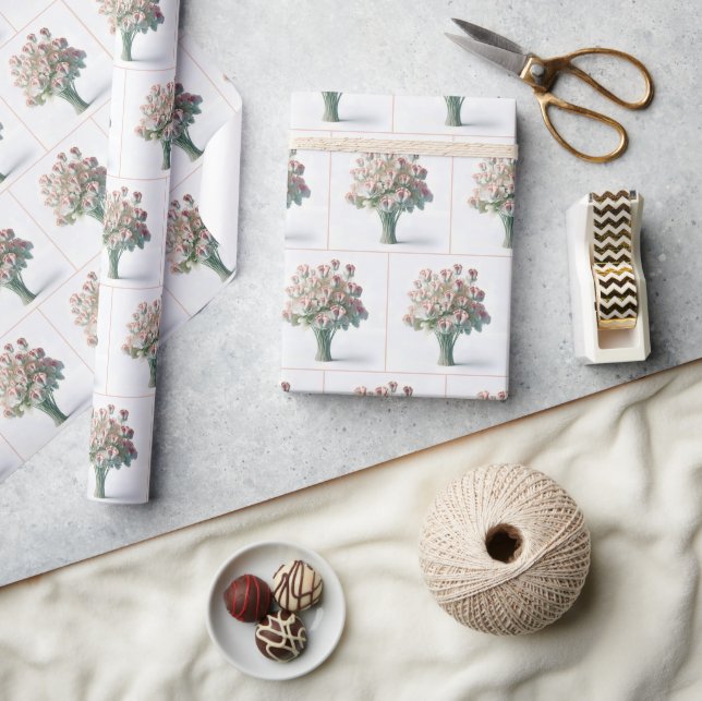 Papel De Presente Buquê Flor Com Pés Bebês Rosa (Artesanato)