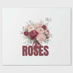 Papel De Presente Buquê Floral de Rosas Românticas Desenho de Flor E