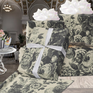 Papel De Presente Buquê Floral de Vintagem Branca e Preto Tonelado A