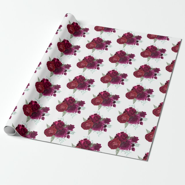 Papel De Presente Buquê Floral Elegante Magenta Rosa (Desenrolado)