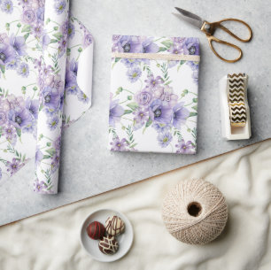 Papel De Presente Buquê floral roxo em aquarela