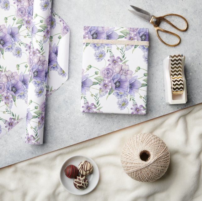 Papel De Presente Buquê floral roxo em aquarela (Artesanato)