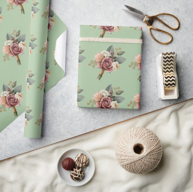 Papel De Presente Buquê Nupcial em Aquarela Romântica (Artesanato)