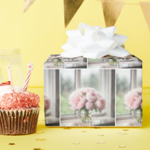 Papel De Presente Buquê Rosa de Peony