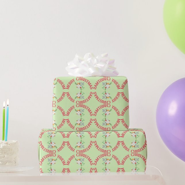 Papel De Presente Buquê Vermelho Verde de Natal Moderno (Presentes para festas)