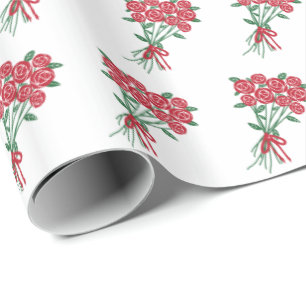 Papel De Presente Buquês do padrão Rosa vermelha Romântico