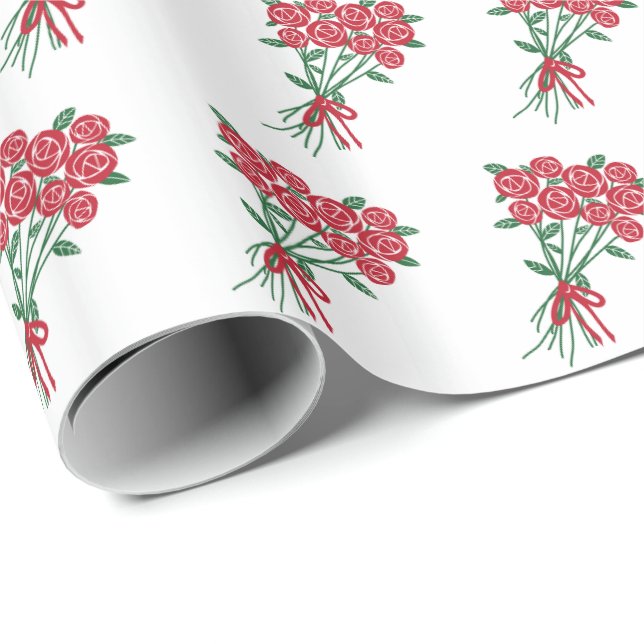 Papel De Presente Buquês do padrão Rosa vermelha Romântico (Ponta do rolo)