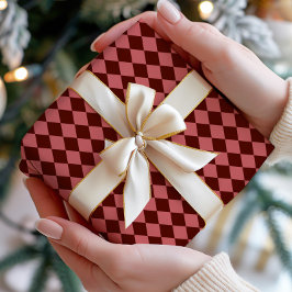 Papel De Presente Burgundy Argyle Wrapping Paper
