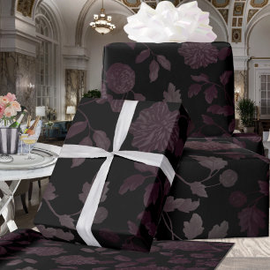Papel De Presente Burgundy Black Floral Ombre Elegante