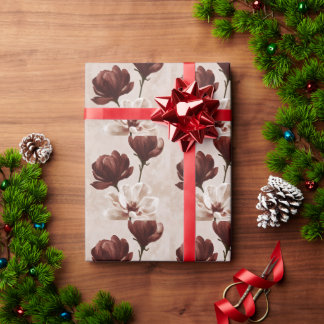 Papel De Presente Burgundy Bloom | Floral Botânica Vermelho-Intenso