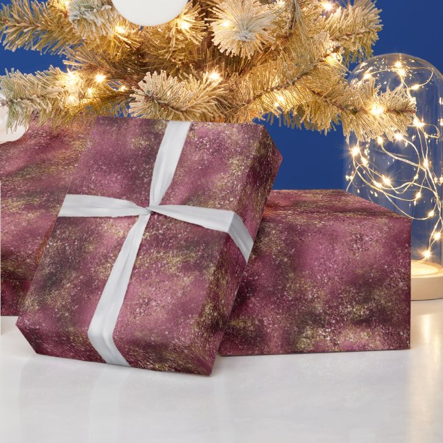 Papel De Presente Burgundy Cherry Dourada Glitter Glitz (Feriados)