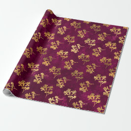 PAPEL DE PRESENTE BURGUNDY COM FOLHAS DOURADAS DE PARSLEY