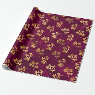 PAPEL DE PRESENTE BURGUNDY COM FOLHAS DOURADAS DE PARSLEY