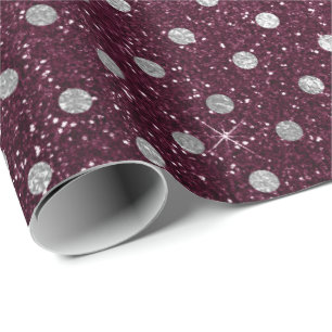 Papel De Presente Burgundy de Beterraba Bolinhas de prata