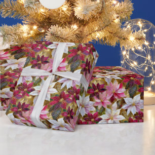 Papel De Presente Burgundy Dourado Bronze Rosa Vermelho Branco Poins
