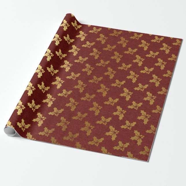 Papel De Presente Burgundy e Gold Foil Natal (Desenrolado)