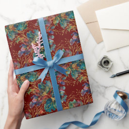 Papel De Presente Burgundy Escuro Moderno Multicolor com Brilho Fals