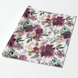 Papel De Presente Burgundy Floral