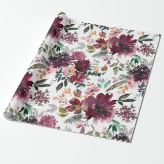 Papel De Presente Burgundy Floral