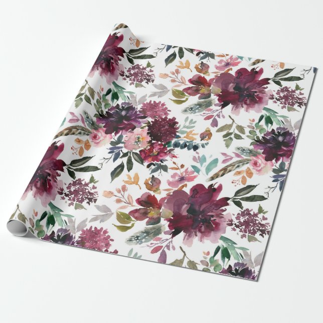 Papel De Presente Burgundy Floral (Desenrolado)