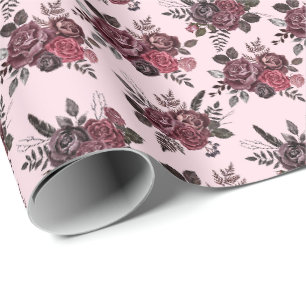 Papel De Presente Burgundy Floral Buquê a Rosa Suave