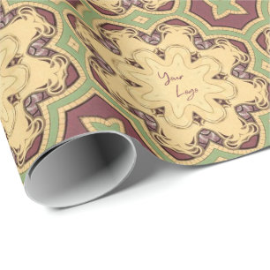 Papel De Presente Burgundy Ivory Sage Logotipo de negócios verde geo