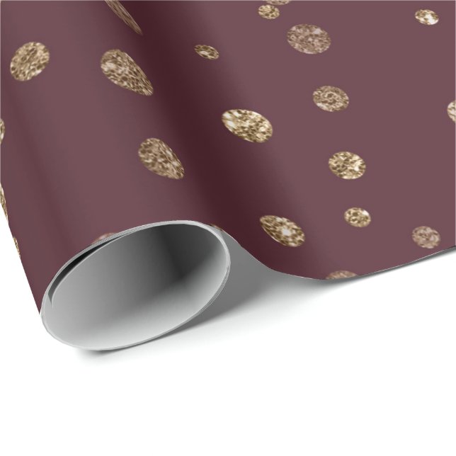 Papel De Presente Burgundy Maroon Dourado Stripes Cristais Confetti (Ponta do rolo)