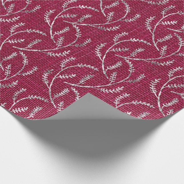 Papel De Presente Burgundy Maroon Linen Silver Sparkly Laurel (Ponta)