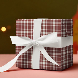 Papel De Presente Burgundy Marsala Xadrez