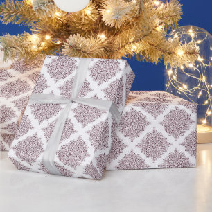 Papel De Presente Burgundy Natal e Floco de Neve Branco Mandala