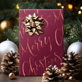 Papel De Presente Burgundy para Caligrafia de Natal Merry Dourado