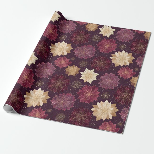 Papel De Presente Burgundy Poinsettia Christmas Pattern (3) (Desenrolado)
