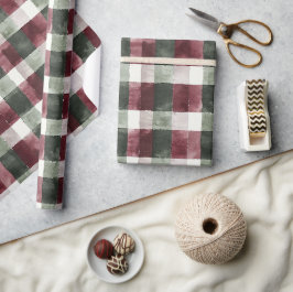 Papel De Presente Burgundy Red Green Cream White Xadrezes Stripes