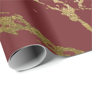 Papel De Presente Burgundy Rubin Dourado Marble Brilhante Abstrato V